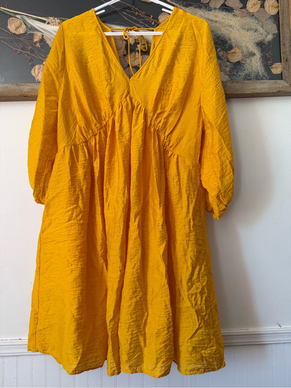 H&M Mustard Yellow V-Neck Tie-Back Casual Dress